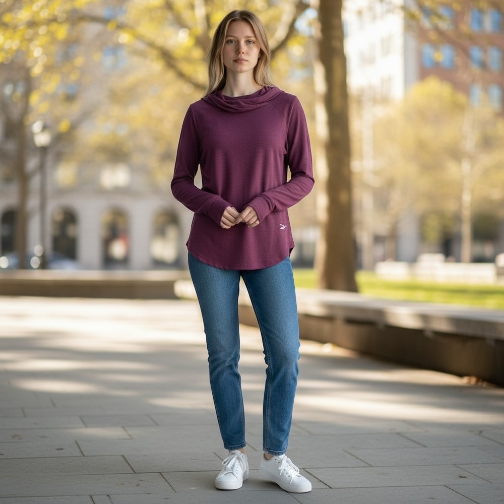 Reebok Womens Pullover Hoodie Plum Purple Long Sleeve Thumbhole Active Top S